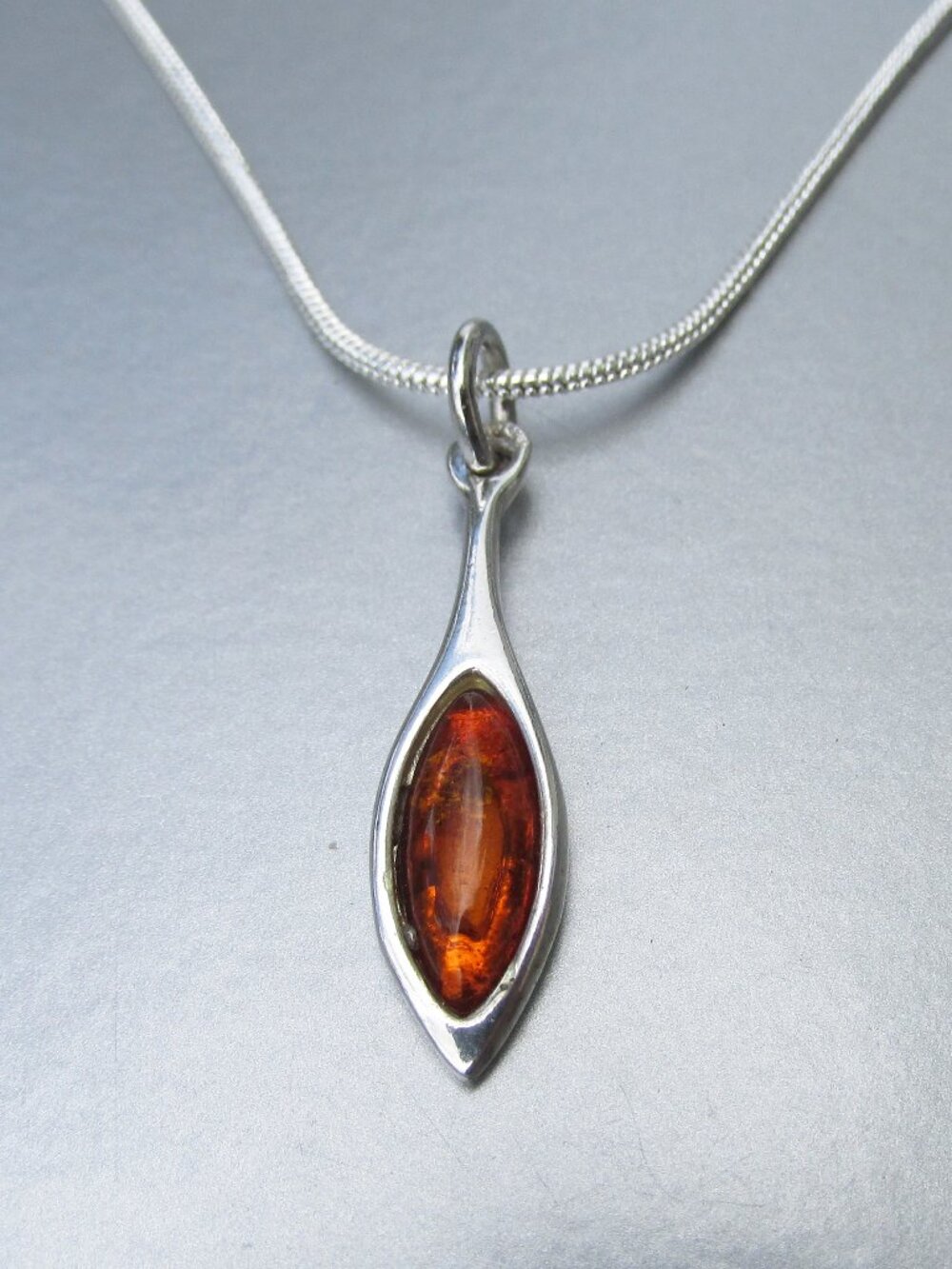 Sterling Silver Genuine Baltic AMBER Petite & Slender Pendant Necklace